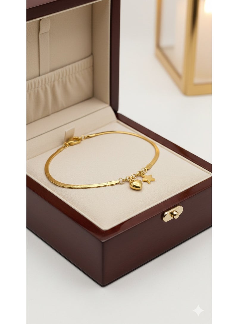 WARD Elegant Gold-Tone Stainless Steel Anklet with Heart & Star Pendants - Image 1